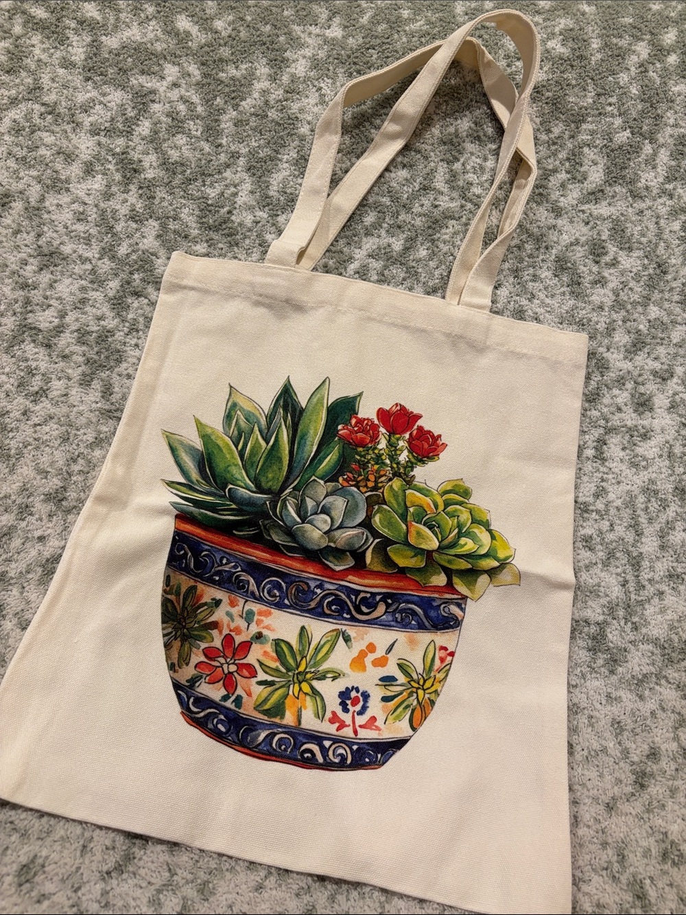 Southwest Ceramic Potted Succulents Cotton Canvas Tote Bag NWT 13.5x15.5”